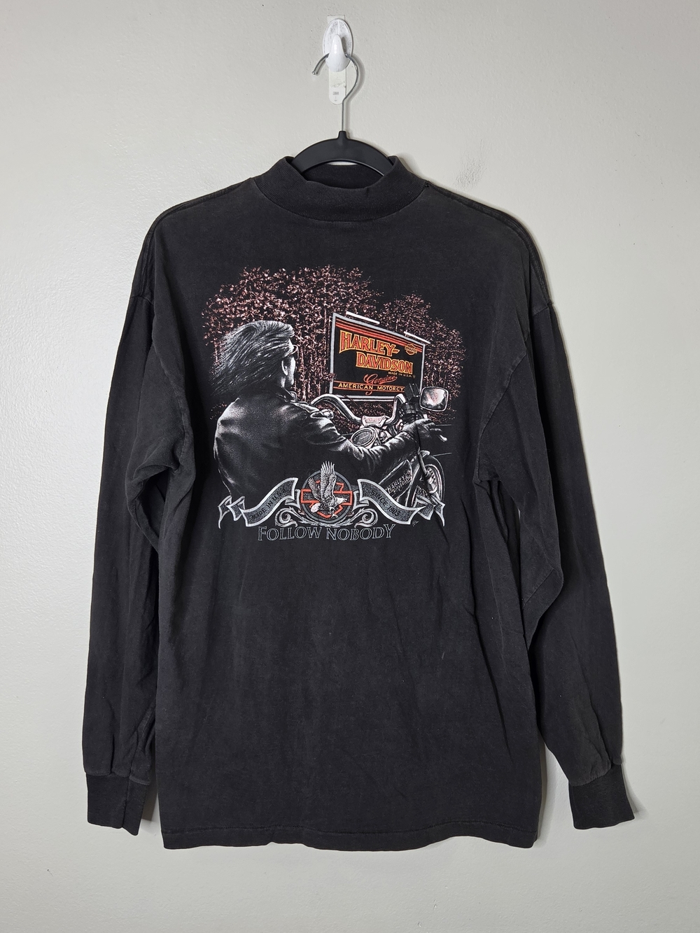 3D Emblem Harley-Davidson Black Long Sleeve Graphic Tee - Follow Nobody